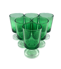 Set Of 6 Luminarc France Green Cavalier Clear Base Cordial Shot Glasses / Liquor