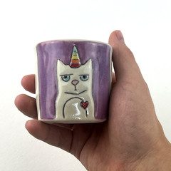 Barbara Donovan Studio Pottery Cup Artisan Handmade Caticorn Sipper RainbowCloud