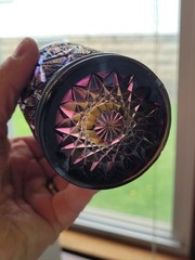 Electric Purple Imperial Carnival Glass Diamond Lace Pattern Tumbler Base Flake