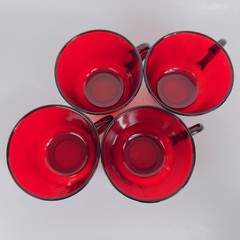 Anchor Hocking Royal Ruby Red Glass Cups Mug Set of 4 Tea Coffee Vintage