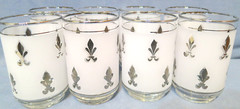 Vintage Libbey Frosted Glass Tumblers Set of 8 Fleur De Lis Pattern
