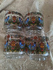 Corning Ware Country Festival Blue Bird x 4 Libbey Juice Glasses 6oz 3.25″ TALL