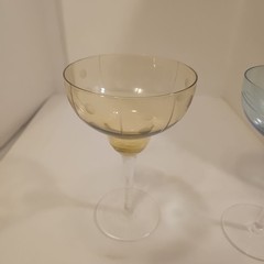 Vintage Set 4 Multi Colors HUGE BOWL Margarita Glasses ETCHED CRYSTAL 7″ Tall
