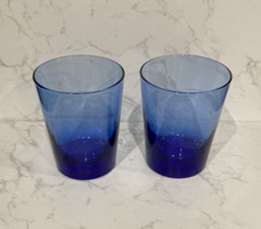 2 Libbey Flare Old Fashioned Cobalt Blue Tumblers 4 3/8″ Vintage