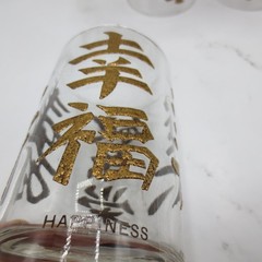 Libbey Chinese Raised Gold Symbol Character Calligraphy 8 Tumbler Glasses 5″
