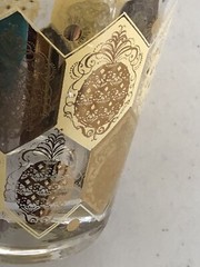 3 MCM NED HARRIS CERA 22 K GOLD PINEAPPLE OLD FASHIONED WHISKEY LOWBALL GLASSES