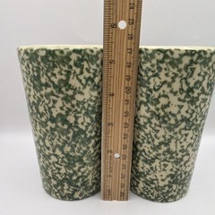 Henn Pottery Set of 2 Green Spongeware 14 Ounce Tumblers