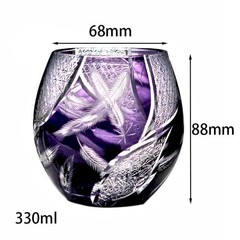 Feather Design Hand Cut Clear Lead-free Crystal Glass 12oz Whiskey Glass Purple