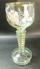 Antique Bohemian Moser Art Glass Vaseline Goblet – Hand Painted Flowers