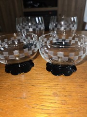 Vintage 6 Pc 1930s Weston Lilly Pad Foot Black Checkered Goblets Sherbet Lot