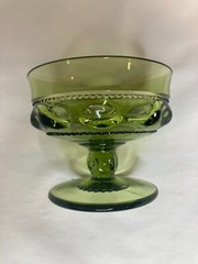 4x Colony Color Crown Green Sherbet Champagne Glasses Olive Green Thumbprint