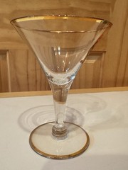 VTG Art Deco Cocktail Martini Cockerel Rooster Bird MCM Painted Gold Rim Glass