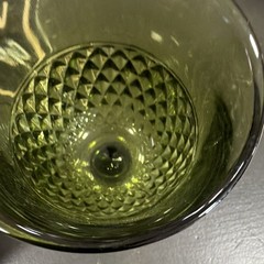 Unmarked Set of 2 Green Glass Goblets Diamond Pattern Stemware 5 in