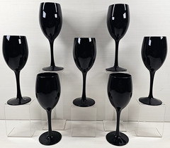 7) Artland Midnight Black Wine Glasses Set Elegant Drinking Stemware Barware Lot