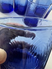 Libbey Facets Blue Old Fashioned Glasses Set Vintage Octagon Texture LOT OF 5