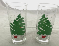 Dayton Hudson 1988 Highball Glasses Christmas Tree Clear Green Red Lot of 2