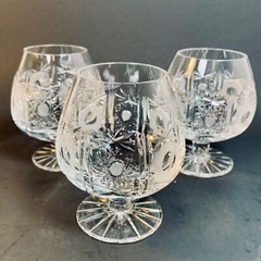 Vintage Diamond Cut CRYSTAL BRANDY CONGAC SNIFTERS Stars Pedestals Germany 3.5″