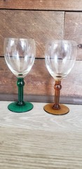 Two vintage handblown cocktail/wine goblets Green or Amber stem.