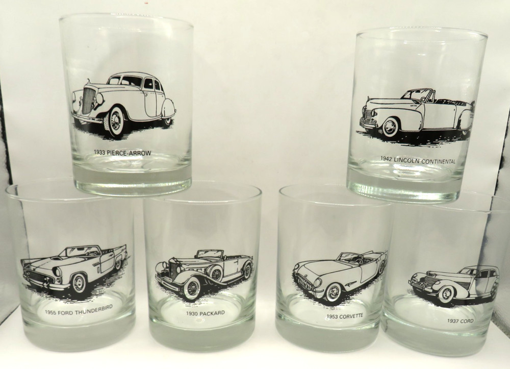Vintage Rock/Drinking Glasses Classic Cars High Ball Rocks Cocktail Set of 6