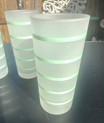 MCM frosted tumblers glasses green banded highball Tom Collins glasses