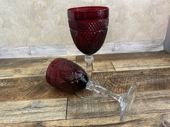 2 Cristal d’Arques Durand Antique Ruby Red Gothic Wine Water Goblets Glasses 8”