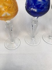 5 Lausitzer Crystal Cut To Clear Multicolor Grape Vine Hock Wine Glasses 5 1/4”