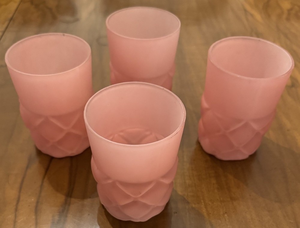 Consolidated Lamp & Glass Co 4 Pink Satin Cased Glass Cone Tumbler 1894 EAPG