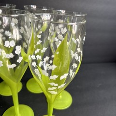 5 SIGNED Gloria Vanderbilt LILY OF THE VALLEY Painted WINE STEMS Goblet #R11