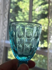 FENTON LG WRIGHT PRISCILLA LATE MOON & STARS BLUE WINE GLASSES STEMS SET OF 4