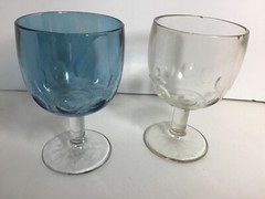 Vintage Thumbprint Stemmed Goblet Lot Iridescent Blue & Clear Glass Damaged