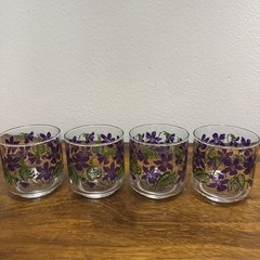 Set Of 4 Libbey Violet Pattern Juice Glasses MCM Flowers Purple
