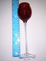 One Vintage Long Stem Ruby Red & Clear Glass Cordial, Aperitif, Cocktail 7″