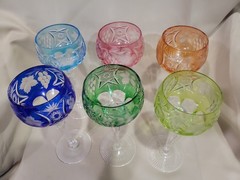 (6) AJKA MARSALA Cut To Clear Crystal Tall Hock Wine Glasses Multicolor 8 3/8″
