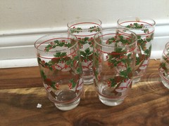 Vintage Libbey 4 Glasses Jingle Bells Christmas 5.3» juice tumblers set