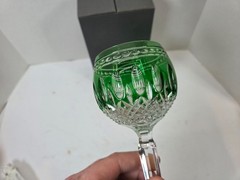 Pair of Waterford Clarendon Emerald Green Hock Wine Glasses signed Tom power