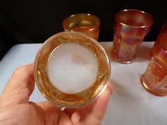 Set of 5 Fenton Marigold Carnival Glass Butterfly & Berry Pattern Tumblers