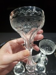 (3) Wine Cocktail Glasses crystal cut bubble stems needle etched Clover leaf