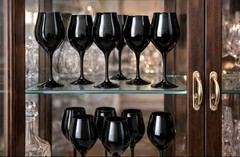 Set of 8 Black Blown Glass Water Goblets – All Black,