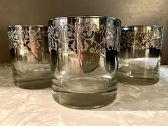 MCM Queen’s Lusterware Silver Madeira Lowball Glasses Fade Ombre Barware Set 3
