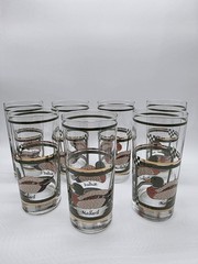 Vtg Libbey Mallard Duck Crystal 22K Gold Trim Tumblers Glasses Bar Set of 7