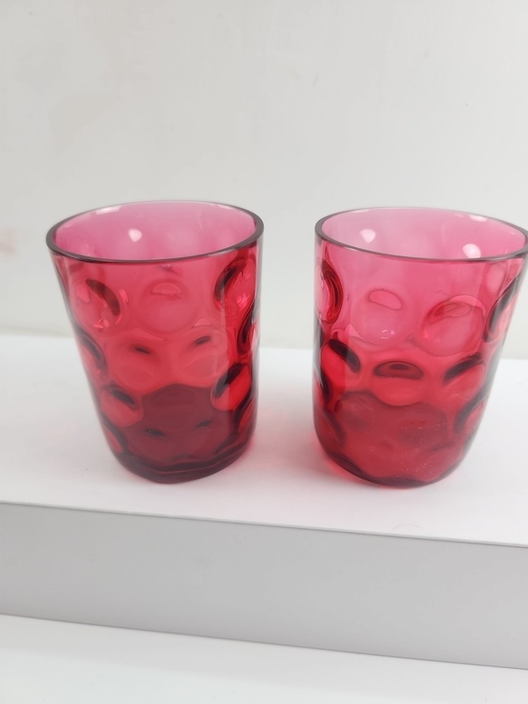 Fenton Coin Dot Optic Cranberry Glass 3.75″ Tumbler Set of two