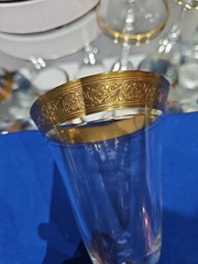 (6) Water Goblets Glasses 7-3/4″, clear Gold encrusted Glastonbury Lotus #85-1