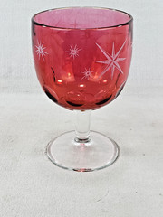 VTG MCM Bartlett Collins Etched Atomic Starburst Red Thumbprint Goblets Set Of 4