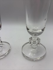 Fluted Champagne Glasses Set 2 W/square Stem Thick Base 6.25” Tall Clear Glass