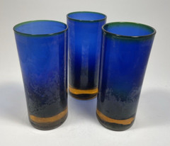 Vtg Drinkware Amber Blue Green UV Glow Reactive Glass 6 in. Tumbler Set of 3