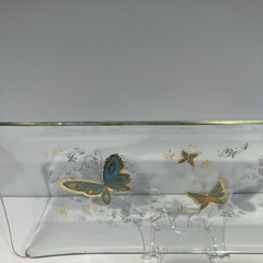 VTG Psyche MCM Turquoise Gold Butterfly Glass Serving Tray Rectangular 13.5″