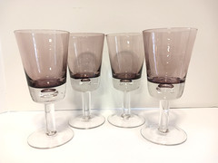 4 Winterthur Amethyst Purple Stemmed Wine/Water Goblets Lg Clear Bubble in Base