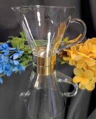 Late Mid-Century Hand Blown Glass Martini Pitcher Gold Tone Base