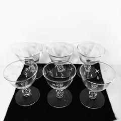 Libbey Glass Company Stardust Champagne Sherbet Glasses Gray Cutting 3003 Set 6