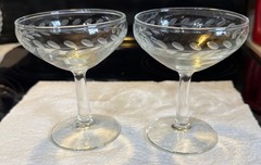 Vintage Etch Floral Leaf Sherbet Dessert Champagne Clear Glass Goblet 4.5”